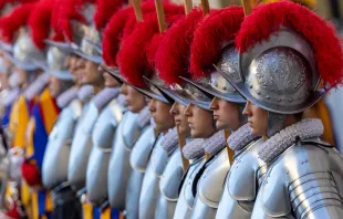 Parte dos novos guardas suíços pontifícios que juraram fidelidade ao papa