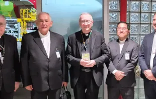O núncio apostólico no Brasil, dom Giambattista Diquattro; o arcebispo-emérito de Belém, dom Alberto Taveira Corrêa; o secretário de Estado do Vaticano, cardeal Pietro Parolin; o arcebispo de Belém, dom Endi Julio Akamine; o bispo-auxiliar de Belém, dom Paulo Andreolli.