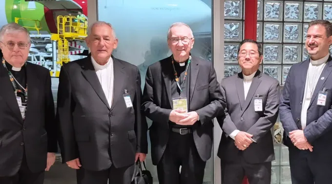 O núncio apostólico no Brasil, dom Giambattista Diquattro; o arcebispo-emérito de Belém, dom Alberto Taveira Corrêa; o secretário de Estado do Vaticano, cardeal Pietro Parolin; o arcebispo de Belém, dom Endi Julio Akamine; o bispo-auxiliar de Belém, dom Paulo Andreolli. ?? 