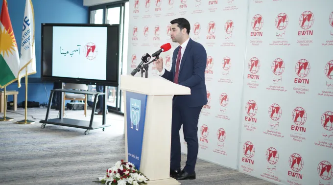 Rody Sher fala sobre o segundo aniversário da ACI MENA em 2024 na Universidade Católica de Erbil ?? 