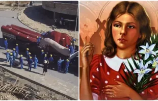 Partes do corpo da estátua de cerca de 20 metros da beata Benigna Cardoso da Silva