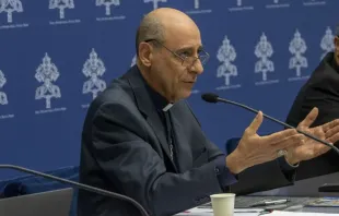 Cardeal Víctor Fernández, prefeito do Dicastério para a Doutrina da Fé, fala sobre Garabandal, na conferência de imprensa sobre Medjugorje, no Vaticano no dia 19 de setembro de 2024.