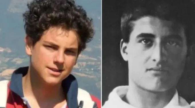 Colagem criada com as fotografias de Carlo Acutis (esquerda) e Pier Giorgio Frassati (direita) ?? 