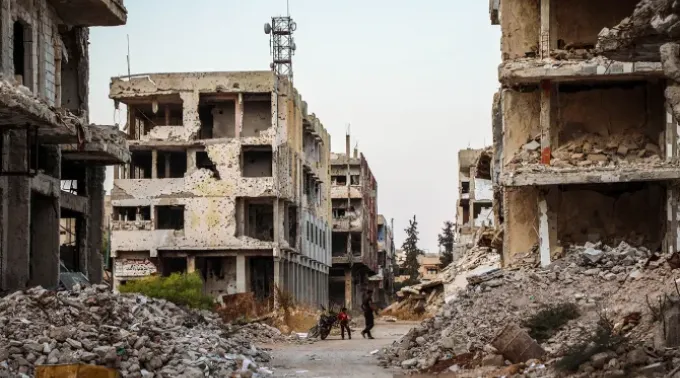 Devastação na cidade de Daraa. ?? 