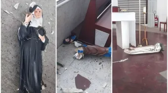 Imagens quebradas da paróquia santa Rita de Cássia, no bairro Praia do Canto, em Vitória (ES).