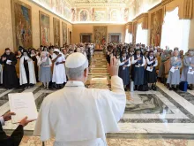 O papa na audiência na Sala do Consistório esta manhã.