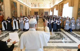 O papa na audiência na Sala do Consistório esta manhã.