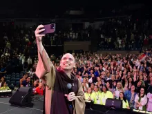 Frei Gilson no Congresso da Obra de Maria no DCU Center em Worcester, Massachussetts, EUA.