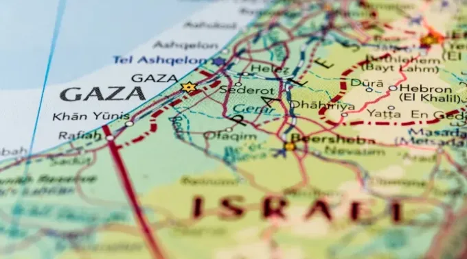 Mapa de Israel e da Faixa de Gaza. ?? 
