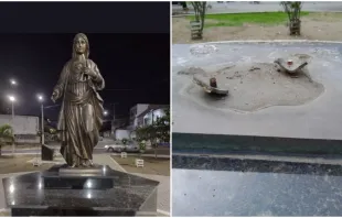 Imagem do Imaculado Coração de Maria antes e depois do furto