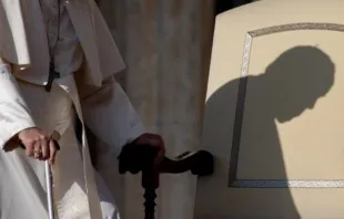 Sombra do papa Francisco é vista em audiência geral no Vaticano em 12 de outubro de 2022.