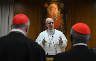 Papa Leão XIV no encontro com os cardeais hoje (10), no Vaticano