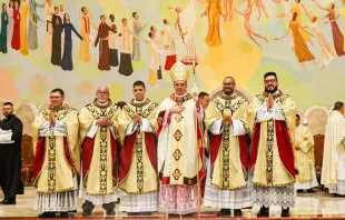O bispo de Apucarana, dom Carlos José de Oliveira, com os neossacerdotes.