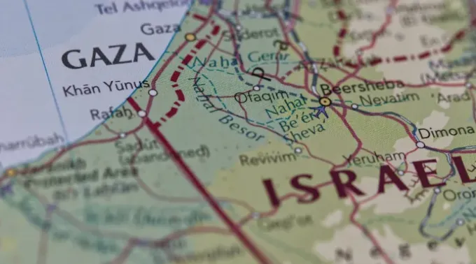 Mapa da Faixa de Gaza e de Israel. ?? 