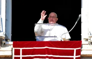 Papa Francisco saúda e abençoa os fiéis na Praça São Pedro, no Vaticano, para a oração do Ângelus hoje (29)