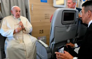 Papa Francisco durante a coletiva de imprensa que deu no voo de regresso a Roma.