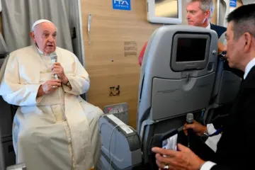 Papa Francisco durante a coletiva de imprensa que deu no voo de regresso a Roma.