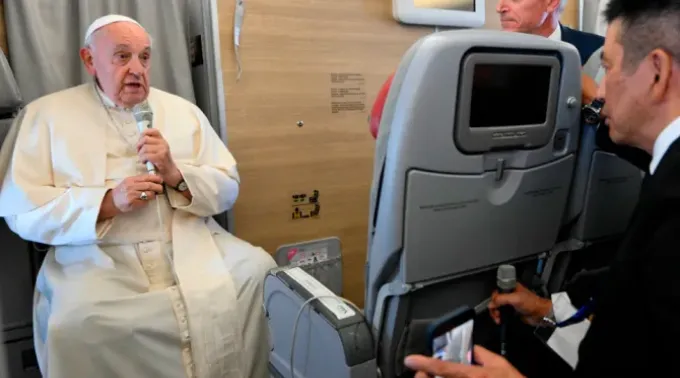 Papa Francisco durante a coletiva de imprensa que deu no voo de regresso a Roma. ?? 