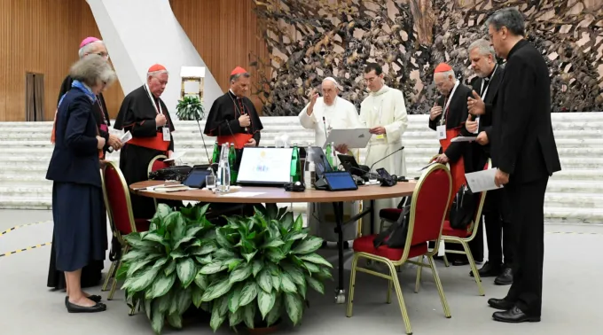 Papa Francisco na última congregação da assembleia geral do Sínodo da Sinodalidade no sábado (28). ?? 