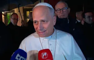 O papa Leão XIV fala com jornalistas na terça-feira, 23 de dezembro, ao sair da vila papal de Castel Gandolfo.