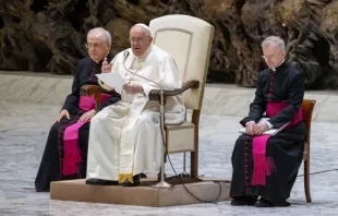 Papa Francisco durante a Audiência Geral semanal na Sala Paulo VI, no dia 14 de fevereiro de 2024.