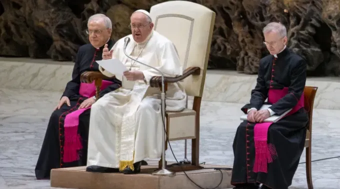 Papa Francisco durante a Audiência Geral semanal na Sala Paulo VI, no dia 14 de fevereiro de 2024. ?? 