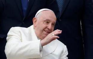 Papa Francisco saúda fiéis no fim de sua audiência geral semanal na Praça de São Pedro, no Vaticano, em 13 de novembro de 2024.