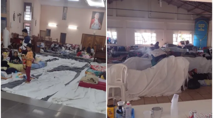 Abrigo na paróquia Nossa Senhora de Fátima, em Guaíba (RS)