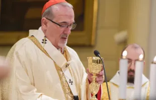 O patriarca latino de Jerusalém, cardeal Pizzaballa, no momento da consagração em missa solene pela festa de Santa Maria, Mãe de Deus