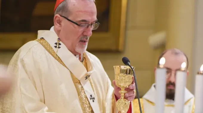 O patriarca latino de Jerusalém, cardeal Pizzaballa, no momento da consagração em missa solene pela festa de Santa Maria, Mãe de Deus