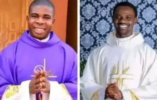 Padre Jude Nwachukwu (à esquerda) e padre Kenneth Kanwa (à direita) foram sequestrados de sua casa paroquial na diocese de Pankshin, na Nigéria, em 1º de fevereiro de 2024.