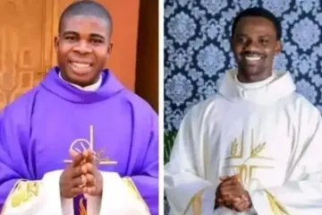 Padre Jude Nwachukwu (à esquerda) e padre Kenneth Kanwa (à direita) foram sequestrados de sua casa paroquial na diocese de Pankshin, na Nigéria, em 1º de fevereiro de 2024.