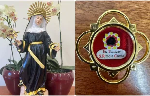 Imagem peregrina e relíquia de segundo grau de santa Rita de Cássia.