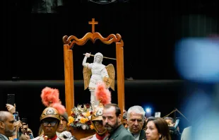 Imagem peregrina oficial de são Miguel Arcanjo entrando no plenário do Congresso Nacional