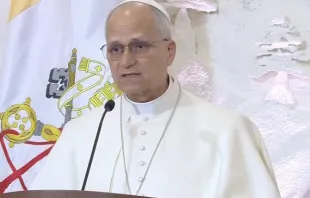 O papa Leão XIV discursa no Palácio Presidencial em Baabda, Líbano, em 30 de novembro de 2025.