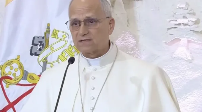 O papa Leão XIV discursa no Palácio Presidencial em Baabda, Líbano, em 30 de novembro de 2025. ?? 