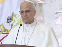 O papa Leão XIV discursa no Palácio Presidencial em Baabda, Líbano, em 30 de novembro de 2025.