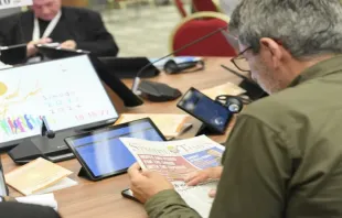 Delegado participa de mesas redondas no Sínodo da Sinodalidade em 10 de outubro de 2023.