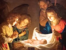 Imagem da pintura 'Adoração do Menino', localizada na galeria Uffizi, em Florença, na Itália. Pintada por volta de 1619-1620.