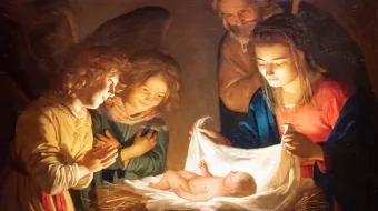 Imagem da pintura 'Adoração do Menino', localizada na galeria Uffizi, em Florença, na Itália. Pintada por volta de 1619-1620.