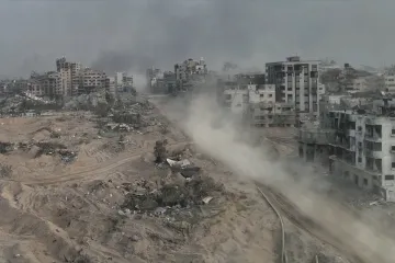 Vista aérea do norte de Gaza na guerra com Israel