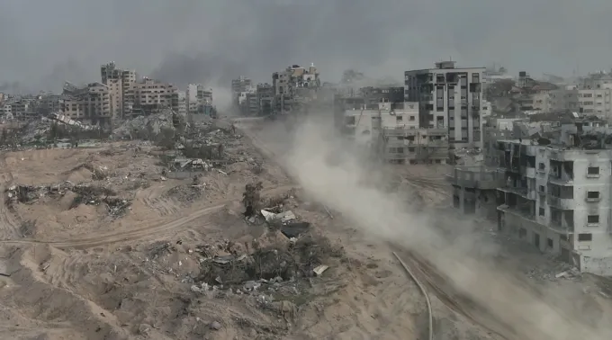 Vista aérea do norte de Gaza na guerra com Israel