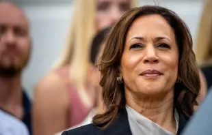 A vice-presidente dos EUA Kamala Harris em evento no gramado sul da Casa Branca em Washington, D.C., EUA, na segunda-feira (22).