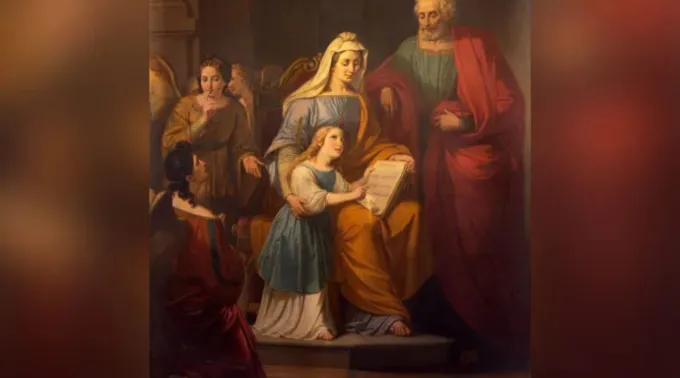 Pintura de são Joaquim, da pequena Nossa Senhora e de santa Ana