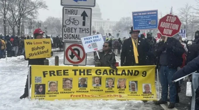 Ativistas pró-vida protestam contra a prisão de nove ativistas por violar a Lei Face ?? 