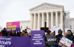 Manifestantes protestam contra a ideologia de gênero em frente à Suprema Corte dos EUA em 4 de dezembro de 2024.