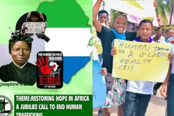 Cartaz anuncia campanha organizada pela PACTPAN para acabar com o tráfico de pessoas