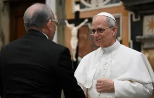 Papa Leão XIV saúda embaixadores hoje (16) no Vaticano.