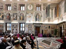 Papa Leão XIV em audiência hoje (19) no Vaticano.