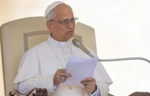 Leão XIV em audiência geral hoje (18) no Vaticano.